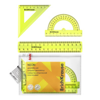 Набор геометрический малый пластиковый ErichKrause Neon, (линейка, угольник, транспортир), zip-пакет