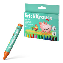 Восковые мелки ErichKrause Baby Jumbo утолщенные круглые, 11 мм, 12 цветов (в коробке с европодвесом