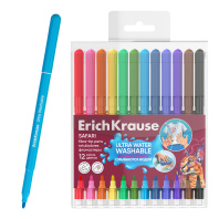 Фломастеры ErichKrause Safari Ultra Washable 12 цветов (в футляре с европодвесом 12 шт)