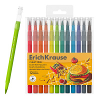 Фломастеры-кисточки ErichKrause Cheat Meal, 12 цветов (в футляре с европодвесом 12 шт)
