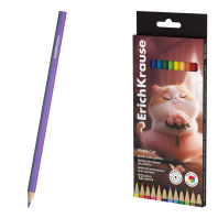 Цветные карандаши пластиковые ErichKrause Prima Cat шестигранные 12 цветов (в коробке с европодвесом