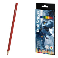 Цветные карандаши пластиковые ErichKrause Techno Dino шестигранные 12 цветов (в коробке с европодвес