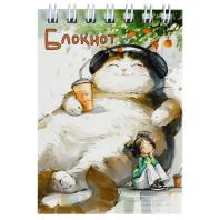 Блокнот А7  40л гребень "Дремлющий кот" кл., УФ-лак, глиттер