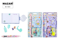 Блокнот А8 клеевой кор. "Лапки" лин, на кнопке + 6-цв.мини-ручка, скотч, текст.маркер, 2 скотча