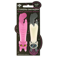 Закладки с липким краем (25*120мм)  2 цв, по 25л. "Коты" пластиковые