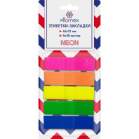 Закладки с липким краем (45*12мм) 5цв, по 30л.,  Z-сложение блистер, НЕОН