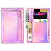 Чехол д/пласт.карт "Голографик розовый" 142*92мм, блинт.тиснение, 2 отд., 4 кармана