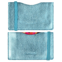 Чехол д/пласт.карт "Наппа голубой металлик" 108*65мм, блинт.тиснение, 2 отд., резинка