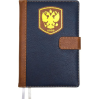 Ежедневник дат. 2026г А5 deVENTE Blazon 352стр.,тв.комбин.обл.,кожзам, магн.застежка,синий с коричн.