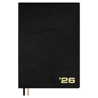 Ежедневник дат. 2026г А5 176л., кожзам, интегр.пер. "Шеврет черный"  +ПОДАРОК