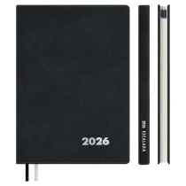 Еженедельник дат. 2026г А5 80л., кожзам., мягк.пер. "Нубук черный" тисн.фольгой, ляссе