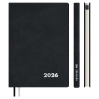 Еженедельник дат. 2026г А5 80л., кожзам., мягк.пер. "Нубук черный" тисн.фольгой, ляссе Еженедельник дат. 2026г А5 80л., кожзам., мягк.пер. "Нубук черный" тисн.фольгой, ляссе