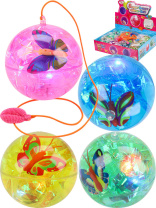 Мяч со светом с веревкой 6,5см "Бабочка" пищит, ассорти