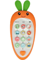 Музыкальный телефон 14см "Кролик"  с прорезыв., русс.озвуч. и кор.,бат. 2*ААА не в компл, голубой