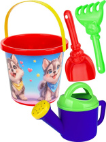 Набор игрушек. Ведро 0,85л, лейка, лопатка 13см, грабли 13см  "Веселые щенки"