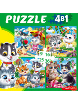 Пазлы    4в1 "Забавные котики" 9+16+25+36 эл.