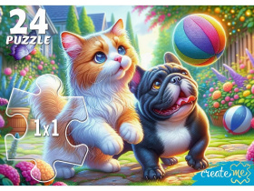Пазл МАКСИ 24 элемента "Кот и щенок с мячом"