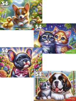 Пазлы 54 элемента  "Котята со щенками"
