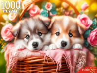 Пазлы 1000 элементов  685*480мм. "Два щенка в корзине"