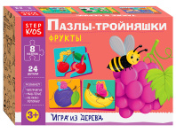 Пазлы деревянные развивающие   24 элемента "Пазлы-тройняшки. Фрукты"