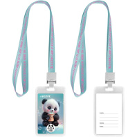 Бейдж 65x110 мм вертикальный Yummy Panda", ПВХ , цв. лента с принтом Бейдж 65x110 мм вертикальный Yummy Panda", ПВХ , цв. лента с принтом