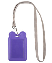 Бейдж 70*107мм вертик., с ушками, лента с карабином, фиолетовый Бейдж 70*107мм вертик., с ушками, лента с карабином, фиолетовый