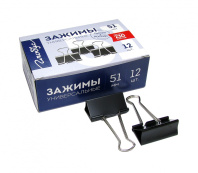 Зажим д\бум. мет. черн. Глобус 51мм., 12шт/уп.