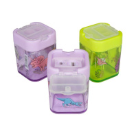 Точилка пласт. с контейнером  2 отв. HappySharp, 2 цвета