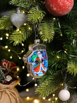 Подвесное украшение 11см Варежка "Дед Мороз" стекло
