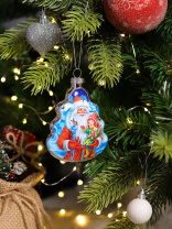 Подвесное украшение 11см Елочка "Дед Мороз с малышом", стекло