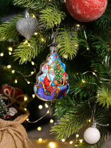 Подвесное украшение 11см Елочка "Добрый Дед Мороз", стекло