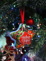 Подвесное украшение 11см Звездочка "Снегирь" стекло