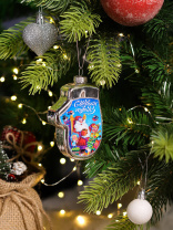 Подвесное украшение 12см Варежка "Гостеприимный Дед Мороз" стекло