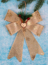 Подвесное украшение 20см "Ёлочный бант Новогодний" бежевый