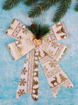 Подвесное украшение 20см "Ёлочный бант Новогодний" золотой