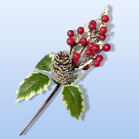 Декоративная веточка 26см "Рябина с шишкой"