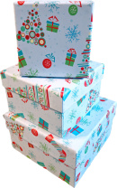 Набор подарочных коробок 3в1 "Елочки" 9*9*6, 11*11*7, 13.5*13.5*8см