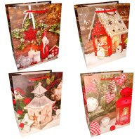 Пакет подар. бум. новогодн. 18*23*10 см 210 гр/м2 "Фонарики" микс дизайнов