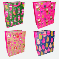 Пакет подар. бум. новогодн. 26*32*12 см 210 гр/м2 "Веселье и Дед Мороз" микс дизайнов