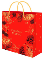 Пакет подар. бум. новогодн. 26*32*13см, 190 гр/м "Дух праздника"