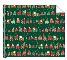 Бумага упаковочная 70*100см "Поезд" зеленая