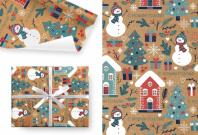 Бумага упаковочная крафт 70*100см "Снеговик"