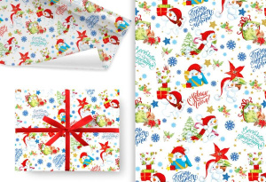 Бумага упаковочная крафт 70*100см "Снеговик"