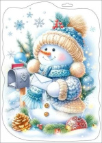 Витражная наклейка 33*23см "Снеговик с письмом" двусторонняя