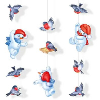 Гирлянда 2м "Веселые снеговички и снегири"  вертикальная