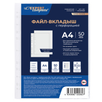 Файл с перфорацией А4 / 0,08мм / 50 шт/уп., глянцевые, Premier