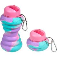 Бутылка для воды складная 500мл,  19 x 9 см, силиконовая, с метал.крышкой, сиренево-розовая