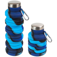 Бутылка для воды складная 500мл,  21 x 7 см, силиконовая, с метал.крышкой, синяя деграде