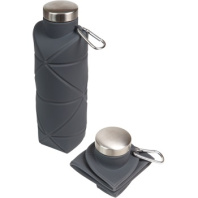 Бутылка для воды складная 700мл,  22 x 8 см, силиконовая, с метал.крышкой, чёрная