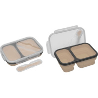 Ланчбокс складной 1000мл., с 2-мя отд., с пласт. вилкой-ложкой, бежевый